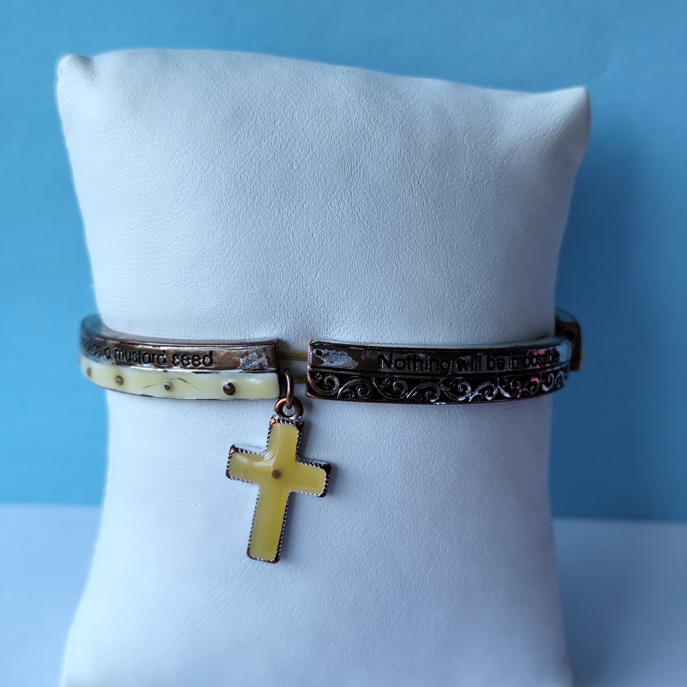 4/$50⭐️Brown and Silver Segmented Bracelet with Cross Charm